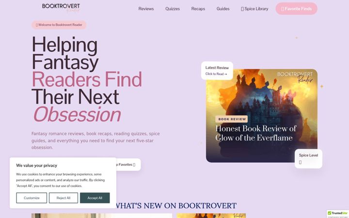 Screenshot stránky booktrovertreader.com