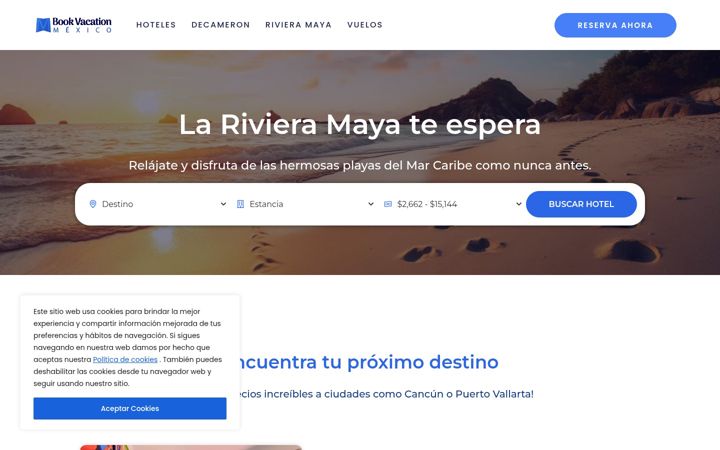 Screenshot stránky bookvacationmexico.com