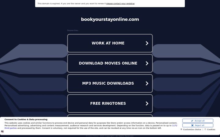 Screenshot of bookyourstayonline.com