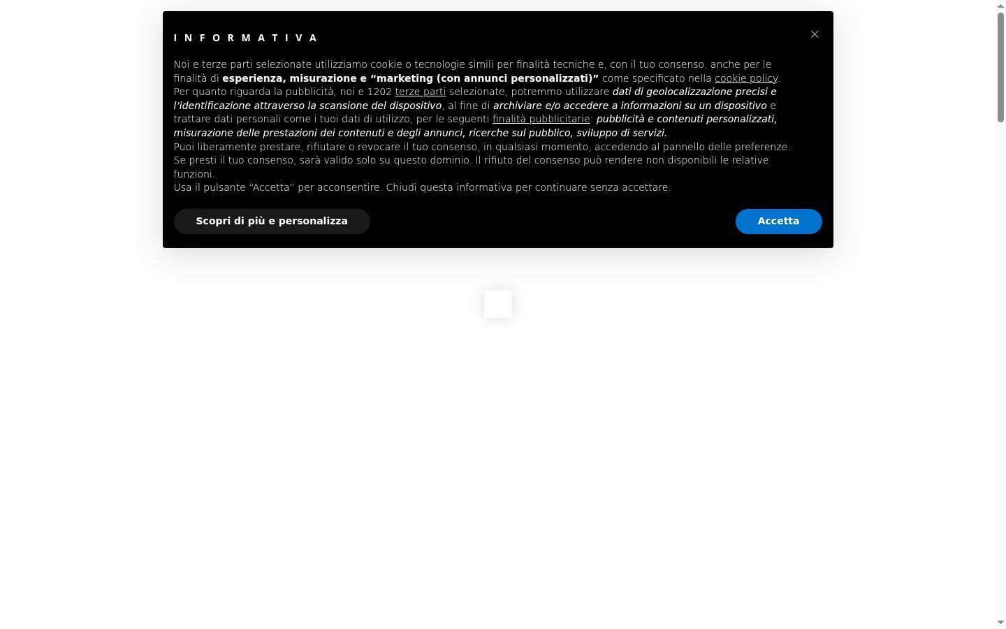 Screenshot del banner di consenso mostrato prima di qualsiasi interazione