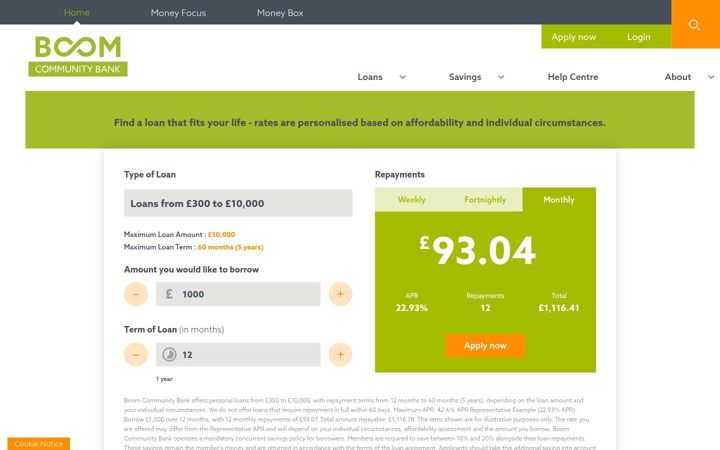 Screenshot of boomcu.com