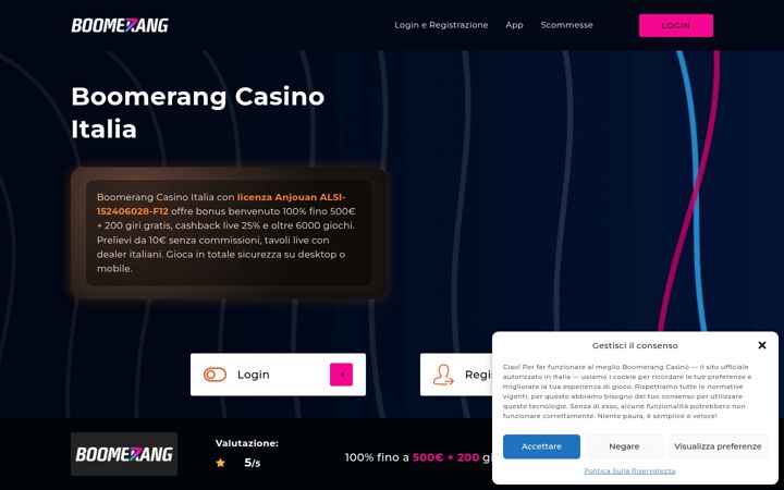 Screenshot of boomerangcasinosite.it