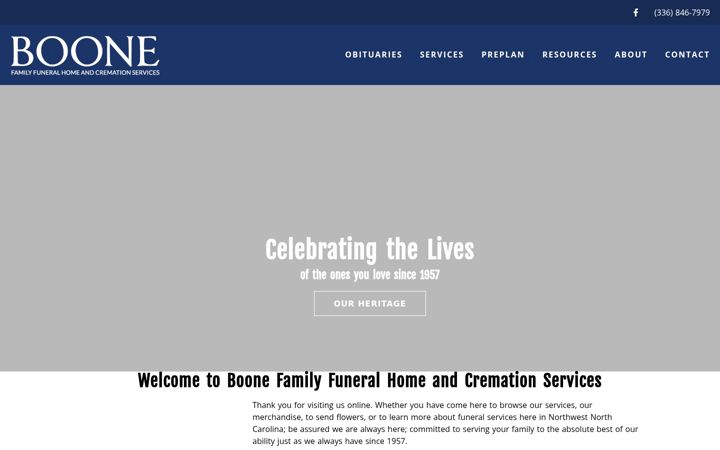 Screenshot of boonefuneralhome.com