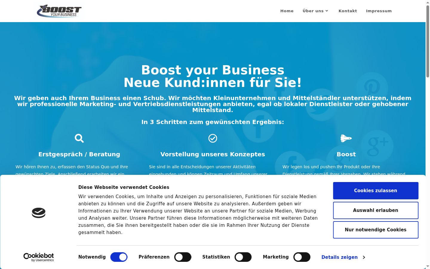 Screenshot des Einwilligungsbanners vor jeglicher Interaktion