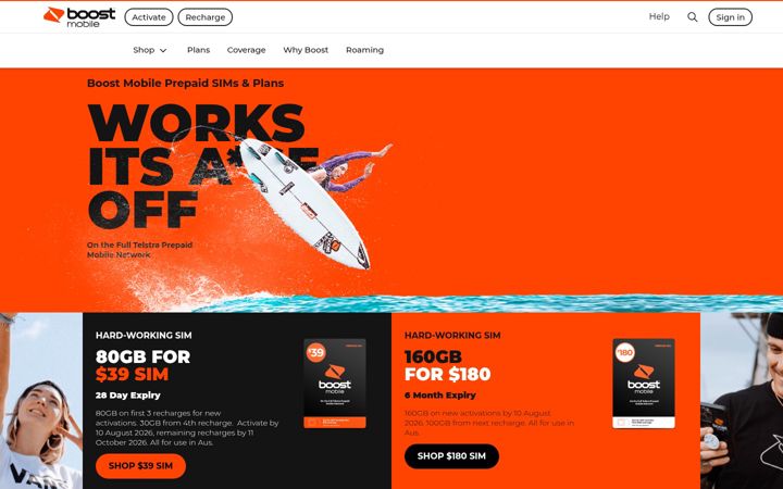 Kuvakaappaus sivustosta boost.com.au
