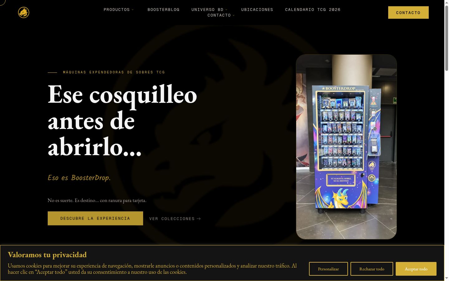 Captura de pantalla del banner de consentimiento mostrado antes de cualquier interacción