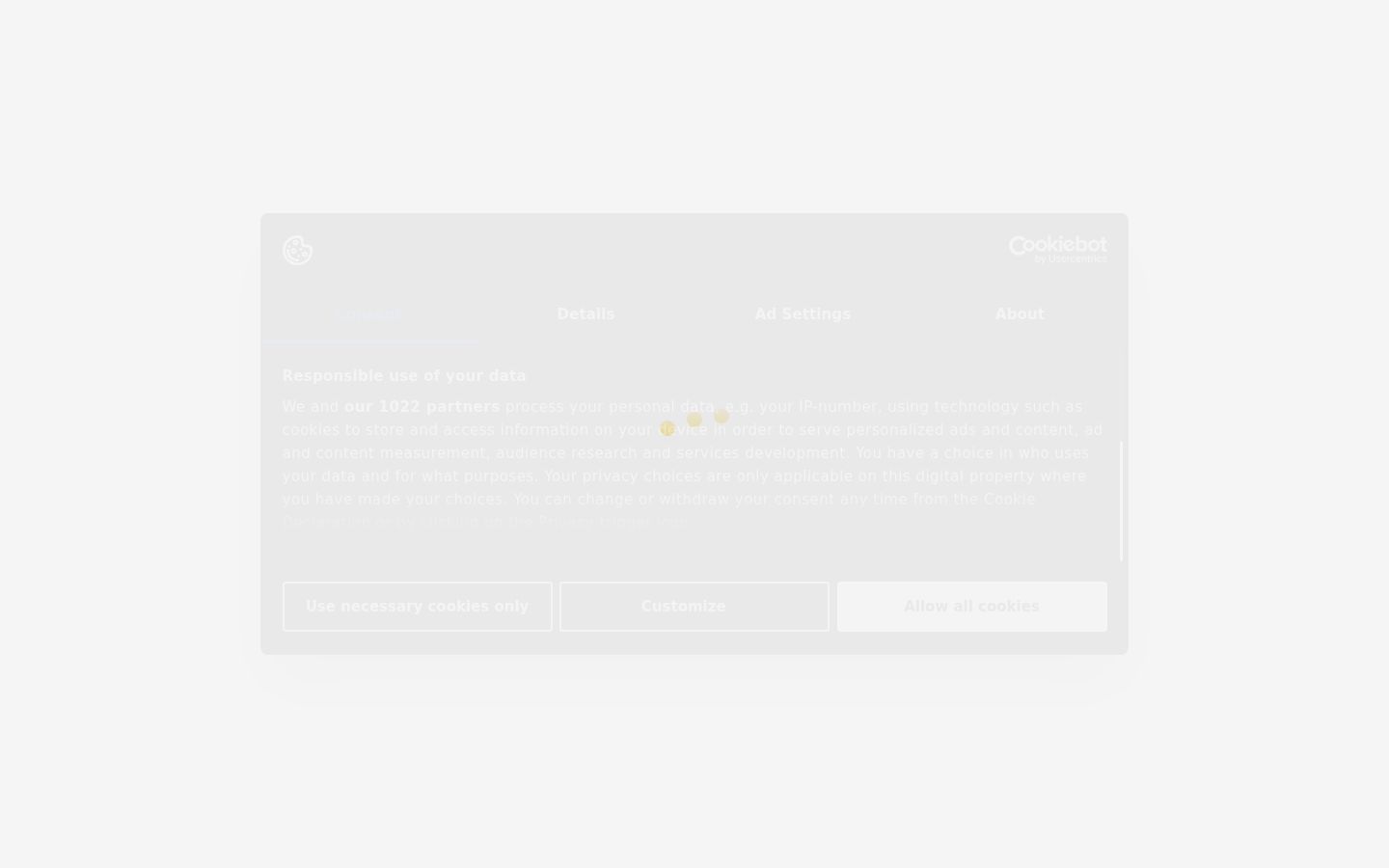 Screenshot del banner di consenso mostrato prima di qualsiasi interazione