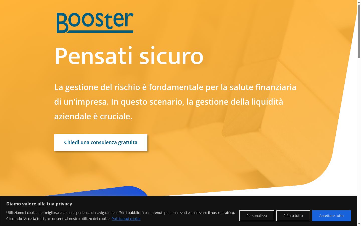 Screenshot del banner di consenso mostrato prima di qualsiasi interazione