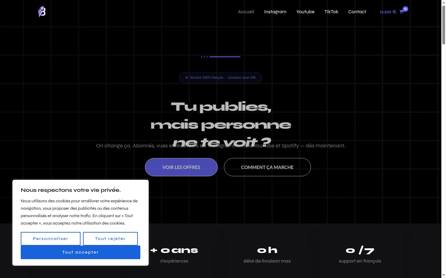 Captura de pantalla del banner de consentimiento mostrado antes de cualquier interacción