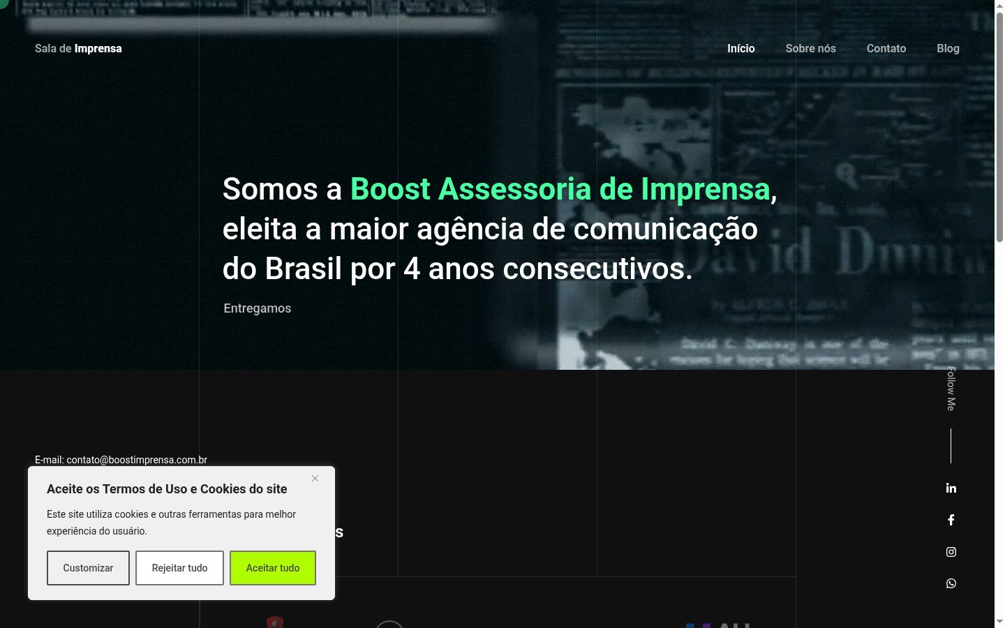 Captura de pantalla del banner de consentimiento mostrado antes de cualquier interacción