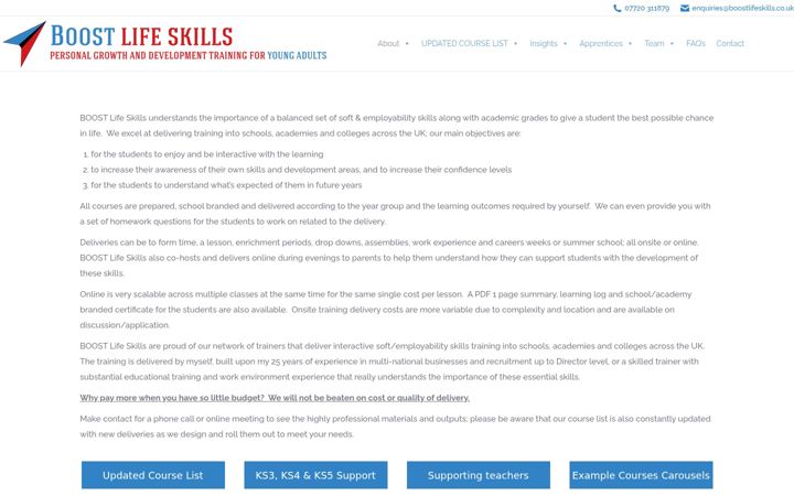 Screenshot of boostlifeskills.co.uk