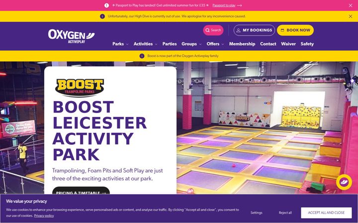 Screenshot of boosttrampolineparks.co.uk