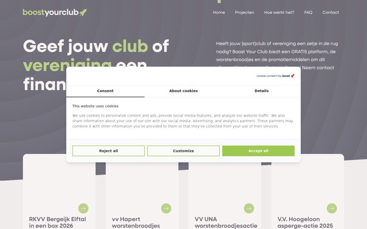 Captura de pantalla de boostyourclub.nl