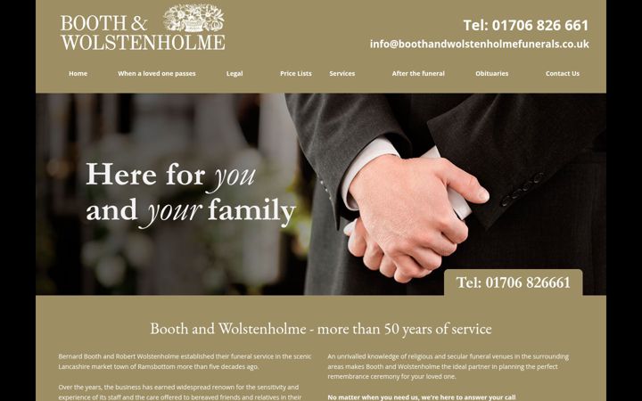 Snímek obrazovky boothandwolstenholmefunerals.co.uk