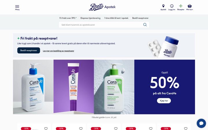 Screenshot of boots.no