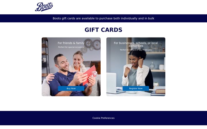 Screenshot of bootsgiftcards.com
