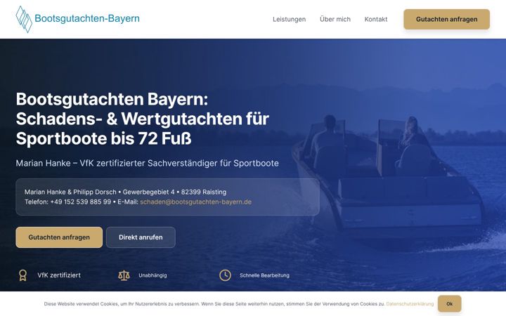 Screenshot of bootsgutachten-bayern.de