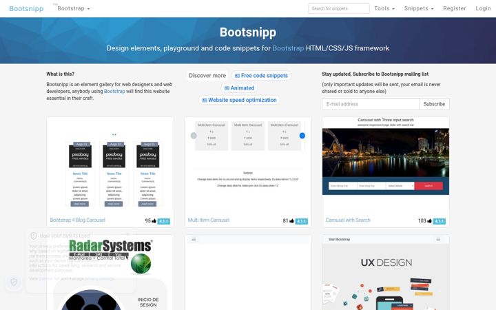 Screenshot of bootsnipp.com