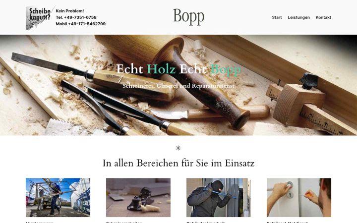 Ekraanipilt saidist bopp-schreinerei-glaserei.de
