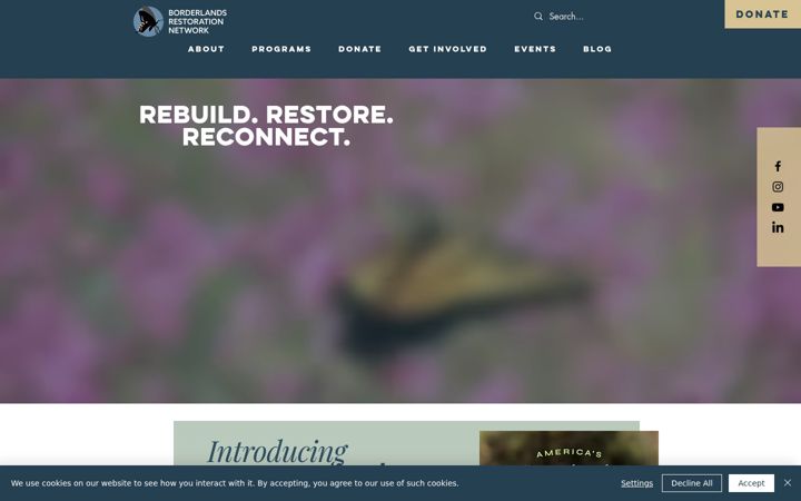 Captură de ecran a borderlandsrestoration.org