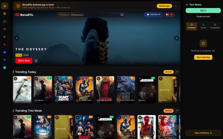 Screenshot of boredflix.tv