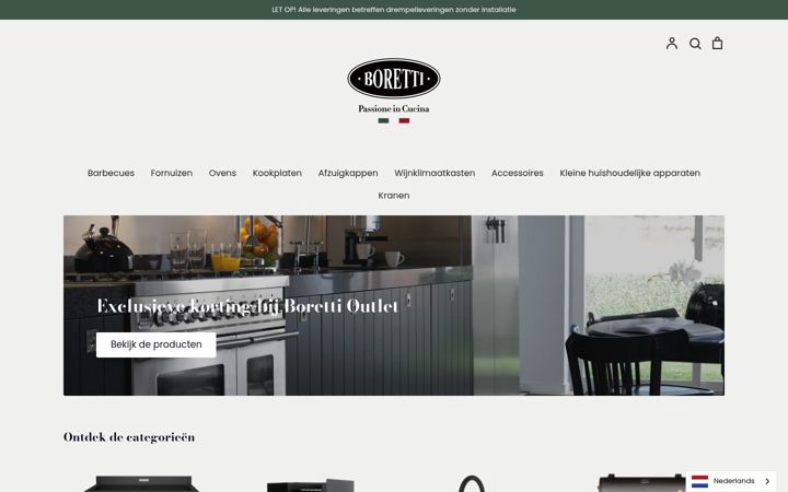 Skjámynd af borettioutlet.nl