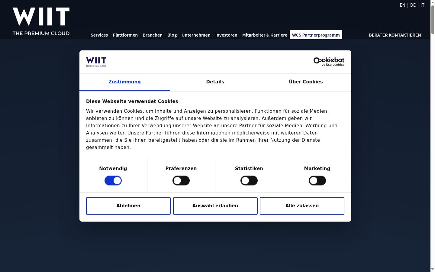 Capture d'écran de la bannière de consentement affichée avant toute interaction