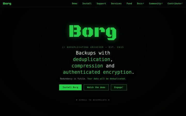 Екранна снимка на borgbackup.org