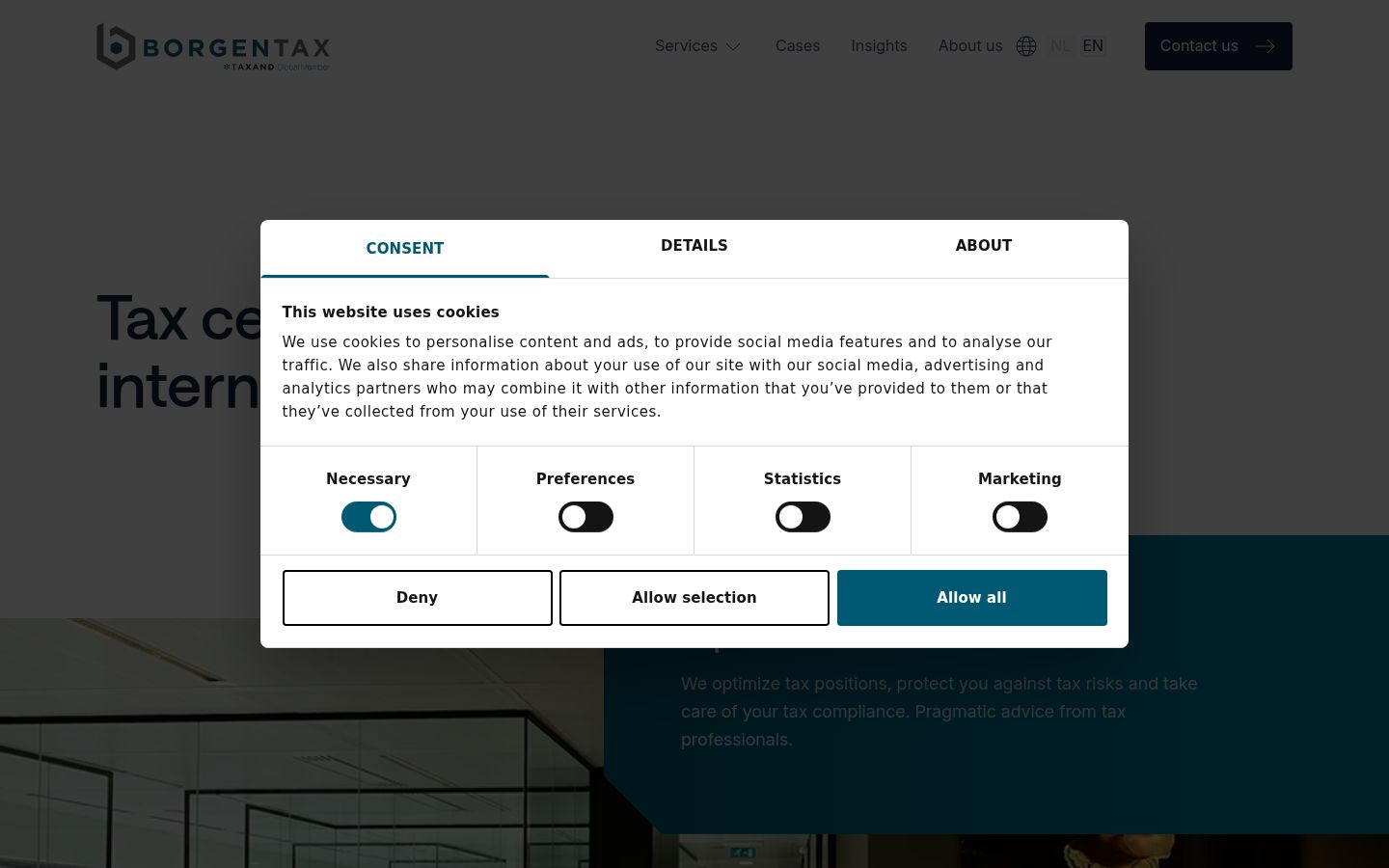 Screenshot of the consent banner shown before any interaction