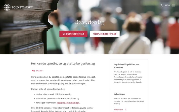 Screenshot of borgerforslag.dk