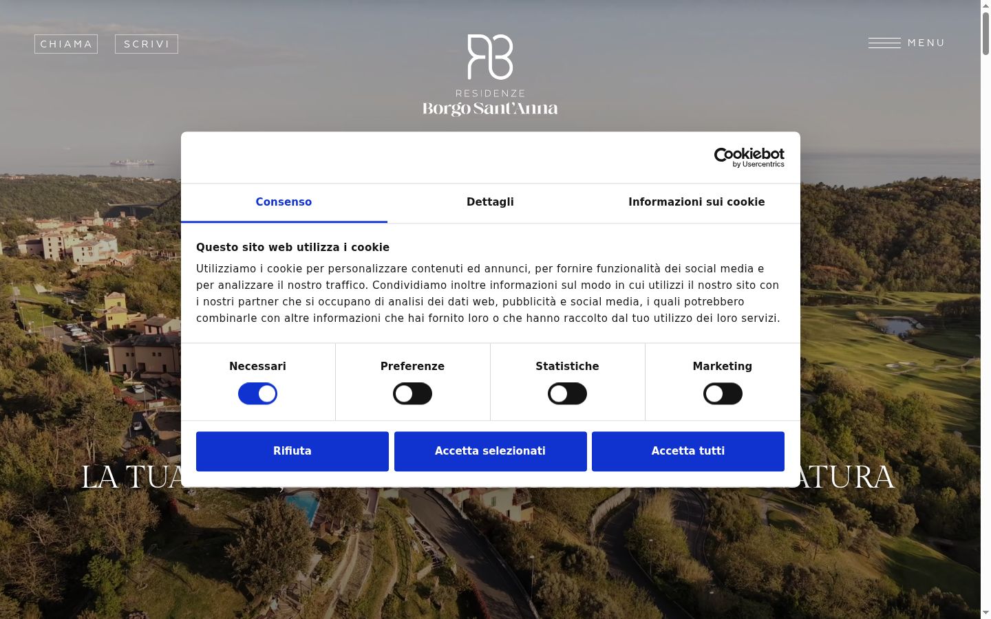 Screenshot del banner di consenso mostrato prima di qualsiasi interazione