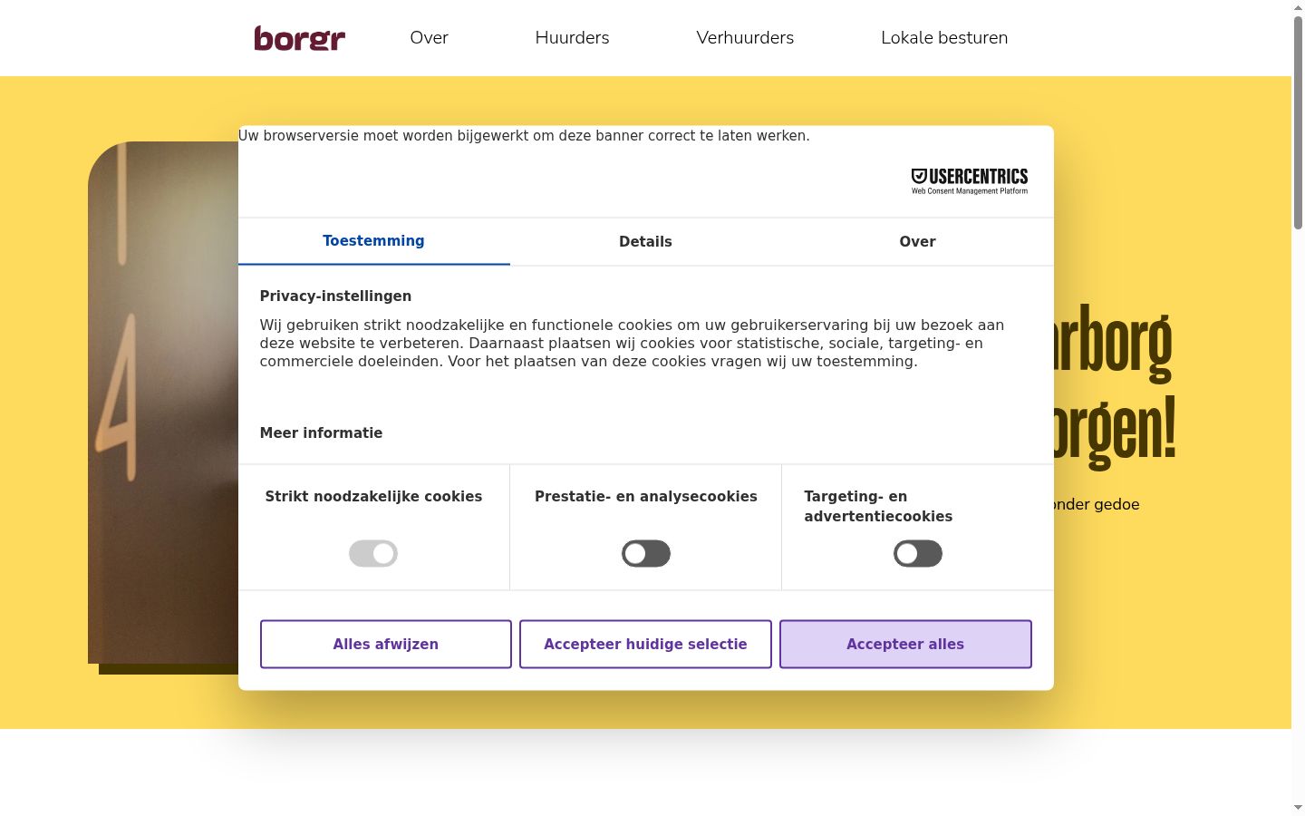 Screenshot del banner di consenso mostrato prima di qualsiasi interazione
