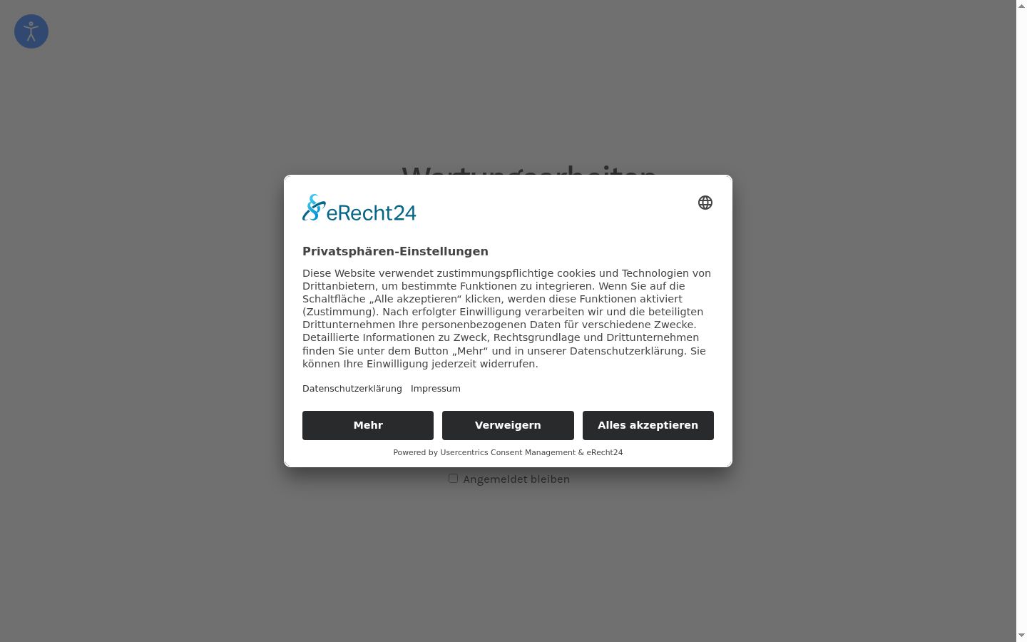 Captura de ecrã do banner de consentimento apresentado antes de qualquer interação