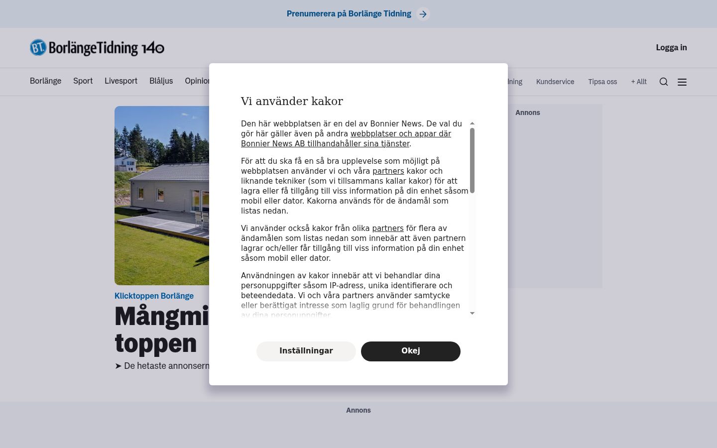 Kuvakaappaus suostumusbannerista, joka näytettiin ennen mitään vuorovaikutusta