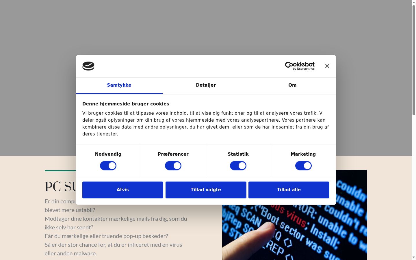Captura de pantalla del banner de consentimiento mostrado antes de cualquier interacción