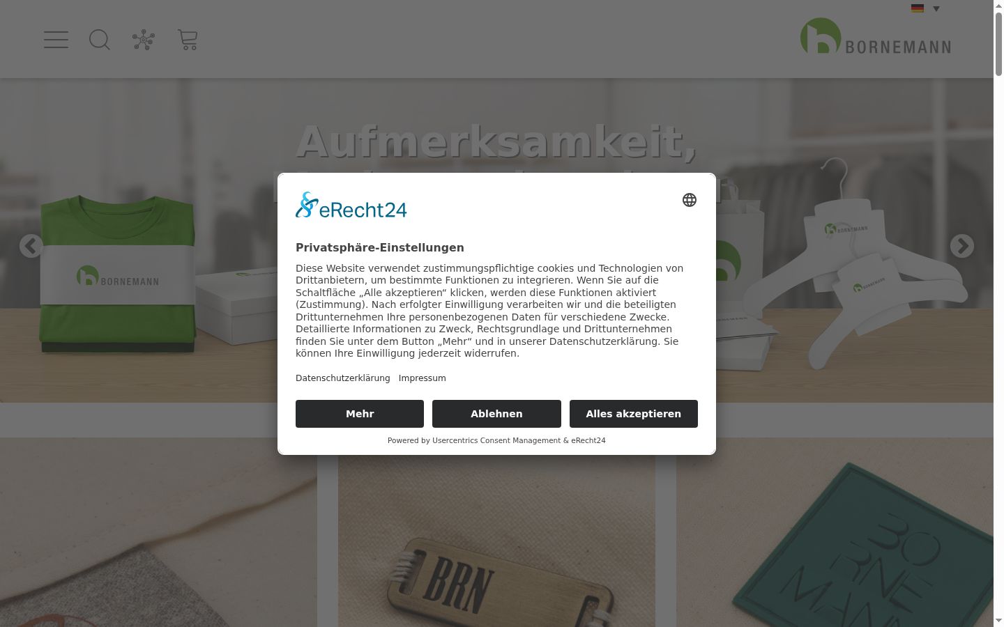 Screenshot del banner di consenso mostrato prima di qualsiasi interazione