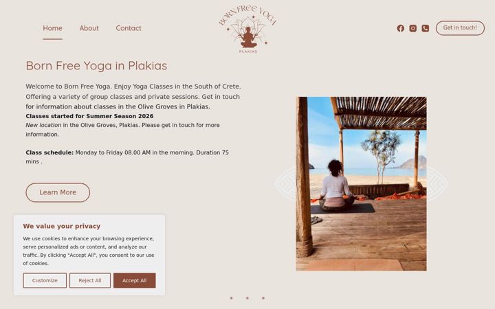 Screenshot of bornfreeyoga.com