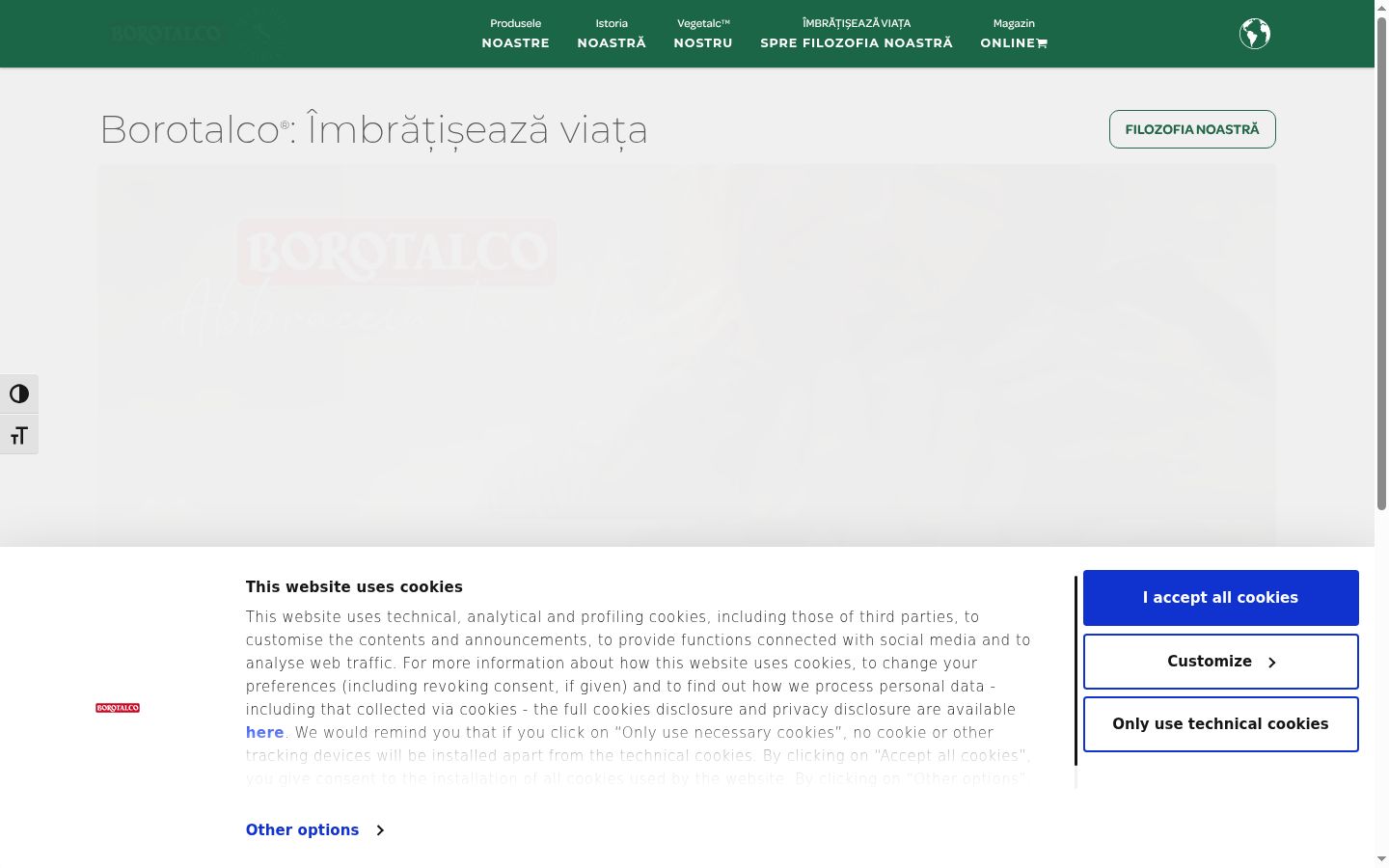 Screenshot del banner di consenso mostrato prima di qualsiasi interazione