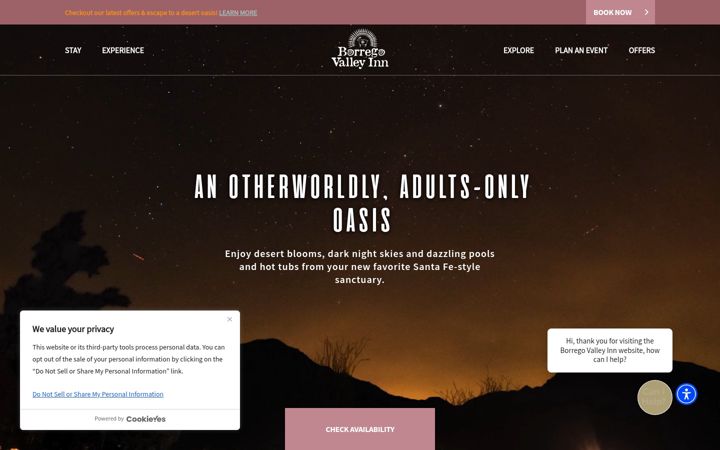 Screenshot of borregovalleyinn.com