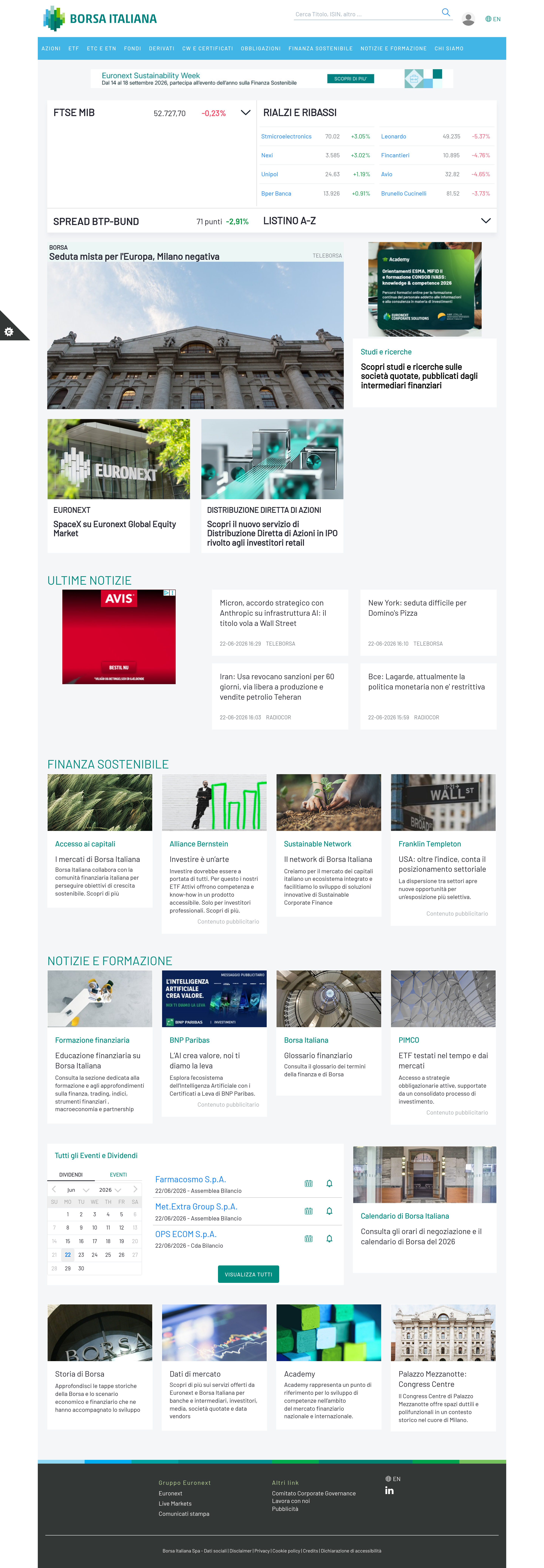 Screenshot of borsaitaliana.it