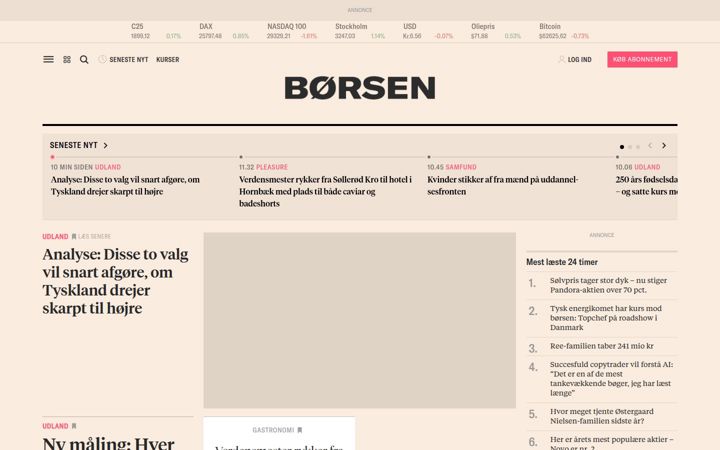 Captură de ecran a borsen.dk