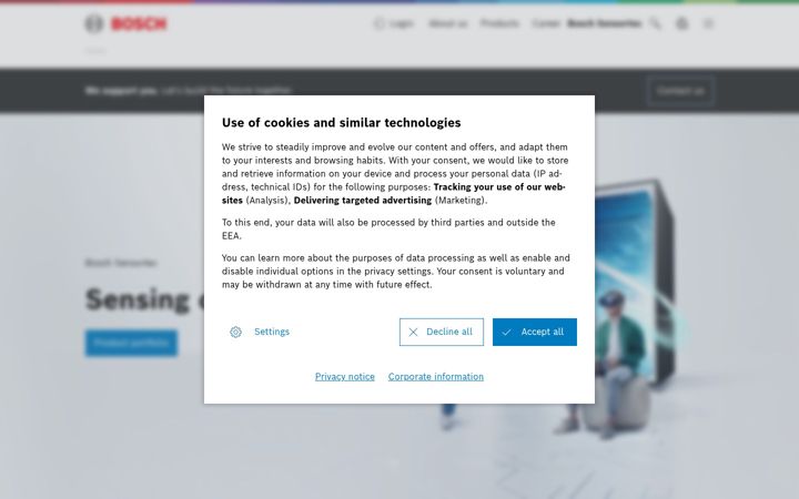 Screenshot of bosch-sensortec.com