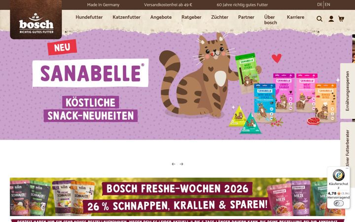 Screenshot of bosch-tiernahrung.de