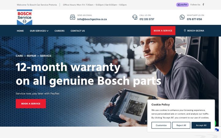 Screenshot ta' boschcarservicepretoria.co.za