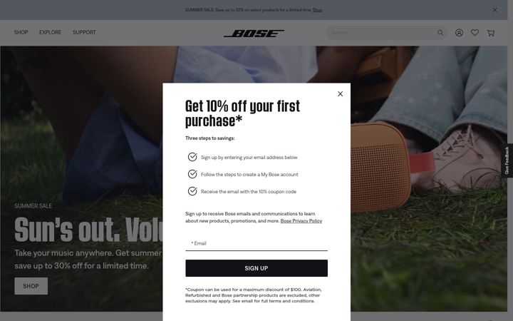 Skärmbild av bose.com