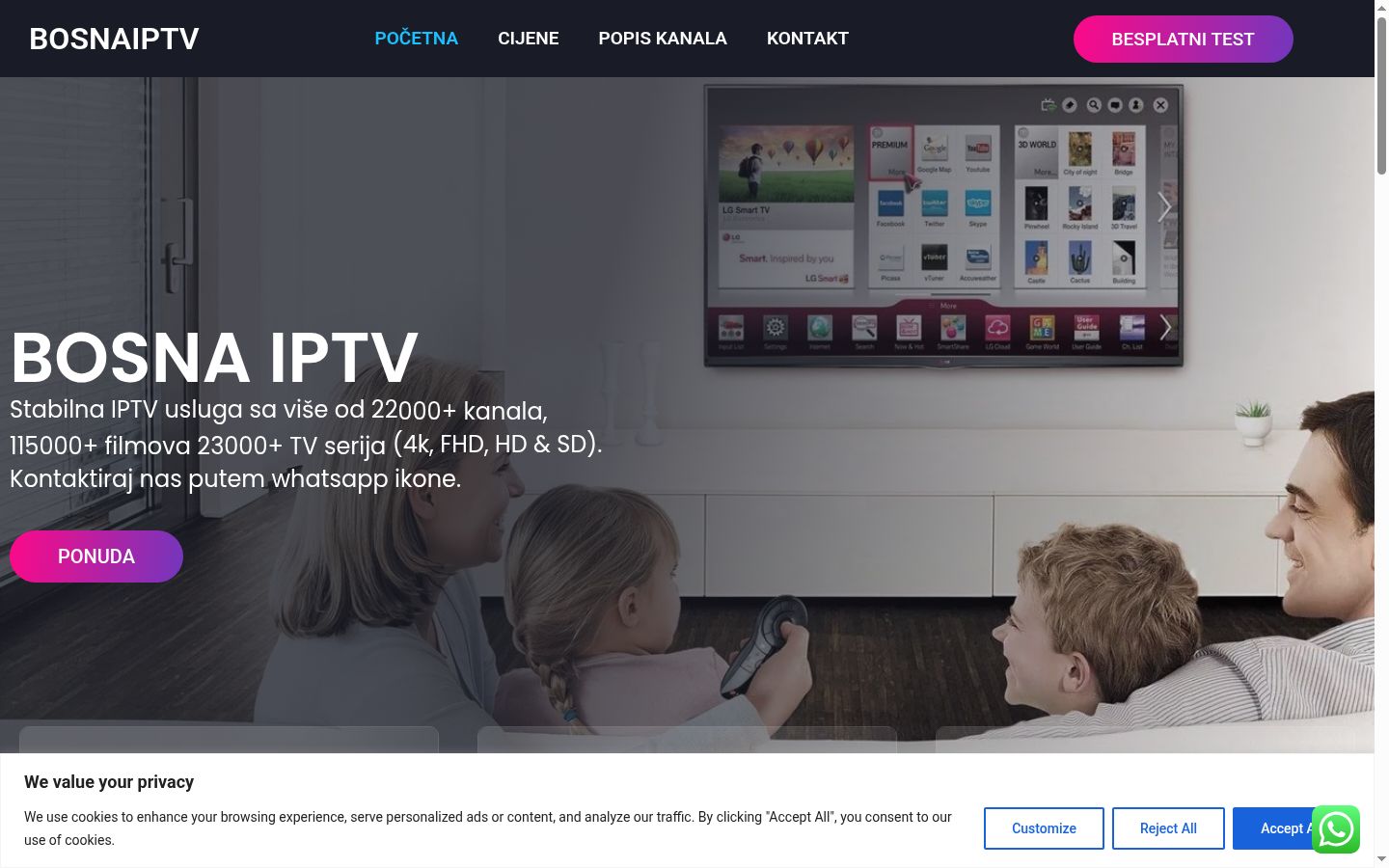 Screenshot del banner di consenso mostrato prima di qualsiasi interazione