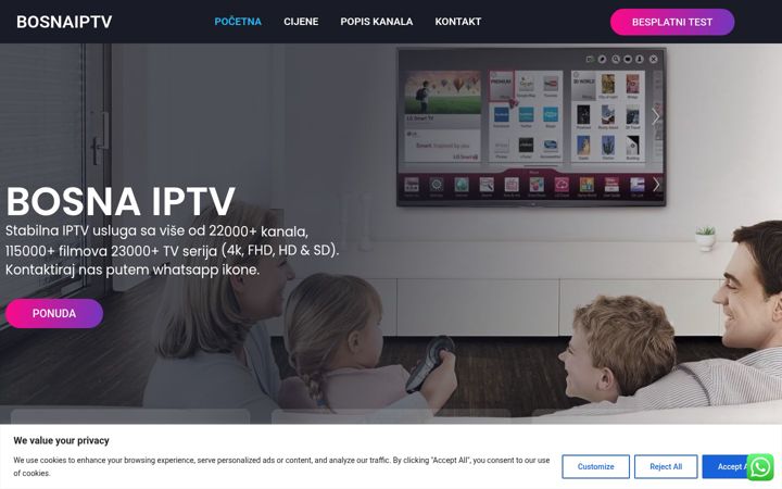 Screenshot of bosnaiptv.com