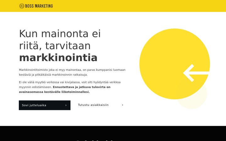 Captură de ecran a bossmarketing.fi