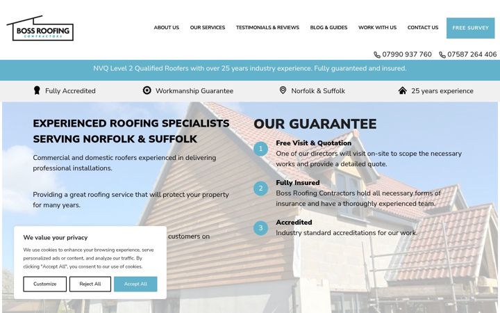 Snímek obrazovky bossroofingcontractors.co.uk
