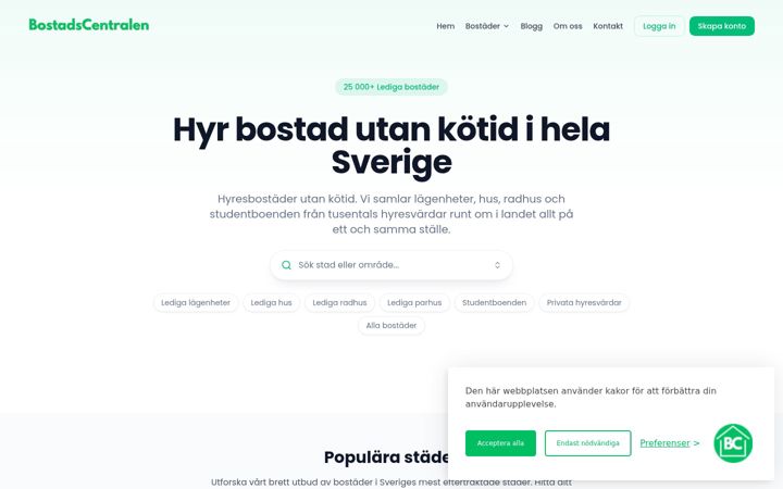 Screenshot of bostadscentralen.se